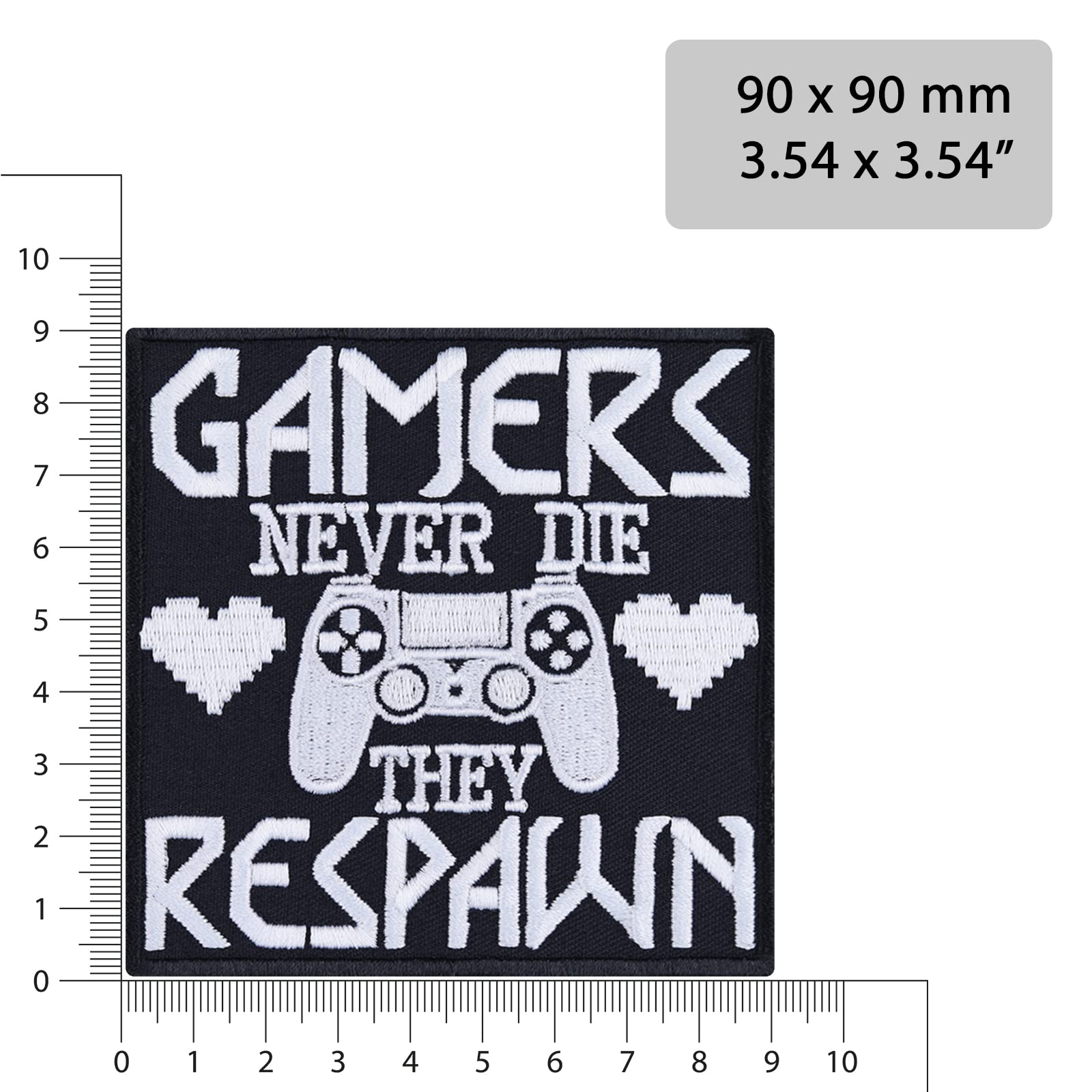 Gamers Never DIE - They Respawn powiedzenie Naszywka dla graczy Hipster IT Patch Zocker prezent informatyka gry komputerowe EDV Aplikacja na koszulkę/kurtkę/torba/podkładka pod mysz 90 x 90 mm