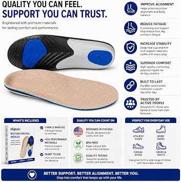 Motion Control Orthotic Insoles for Back & Knee Pain and Posture Correction