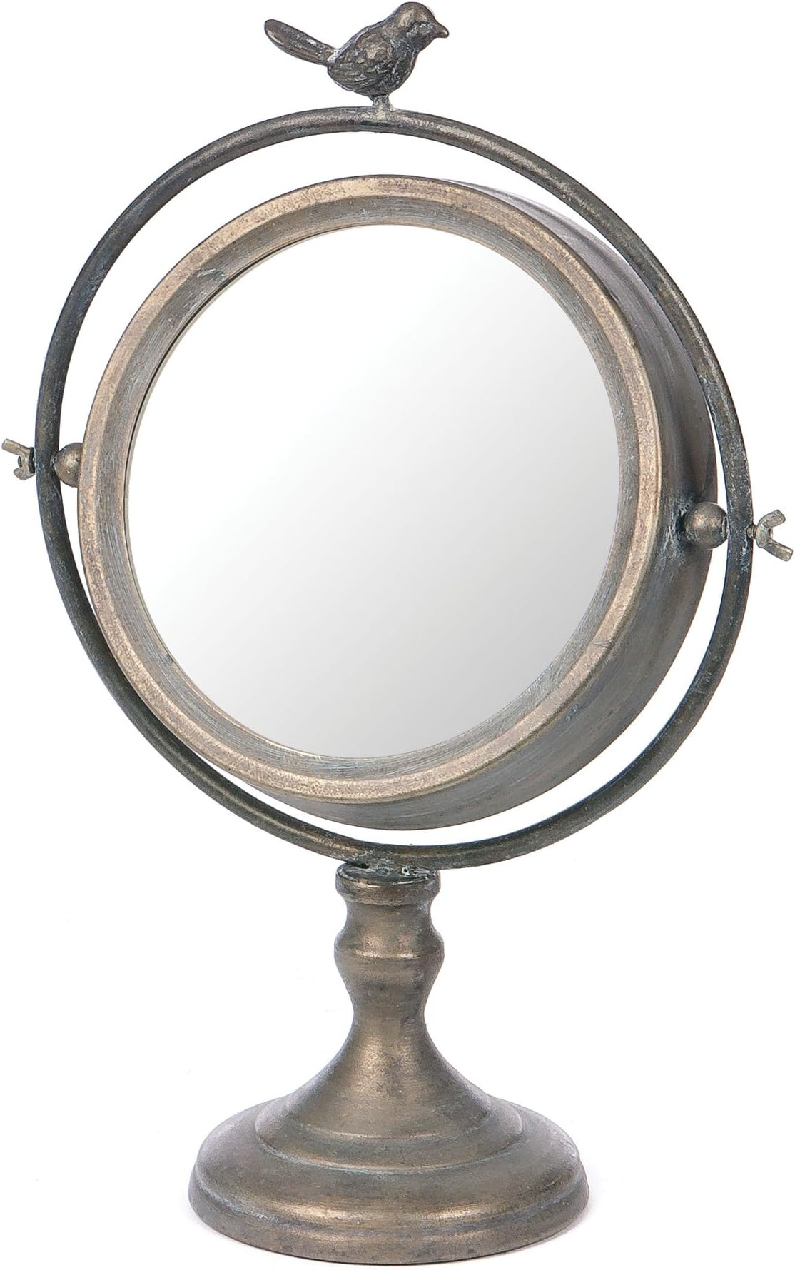 Round Metal Mirror on Stand, 14.25", Bronze