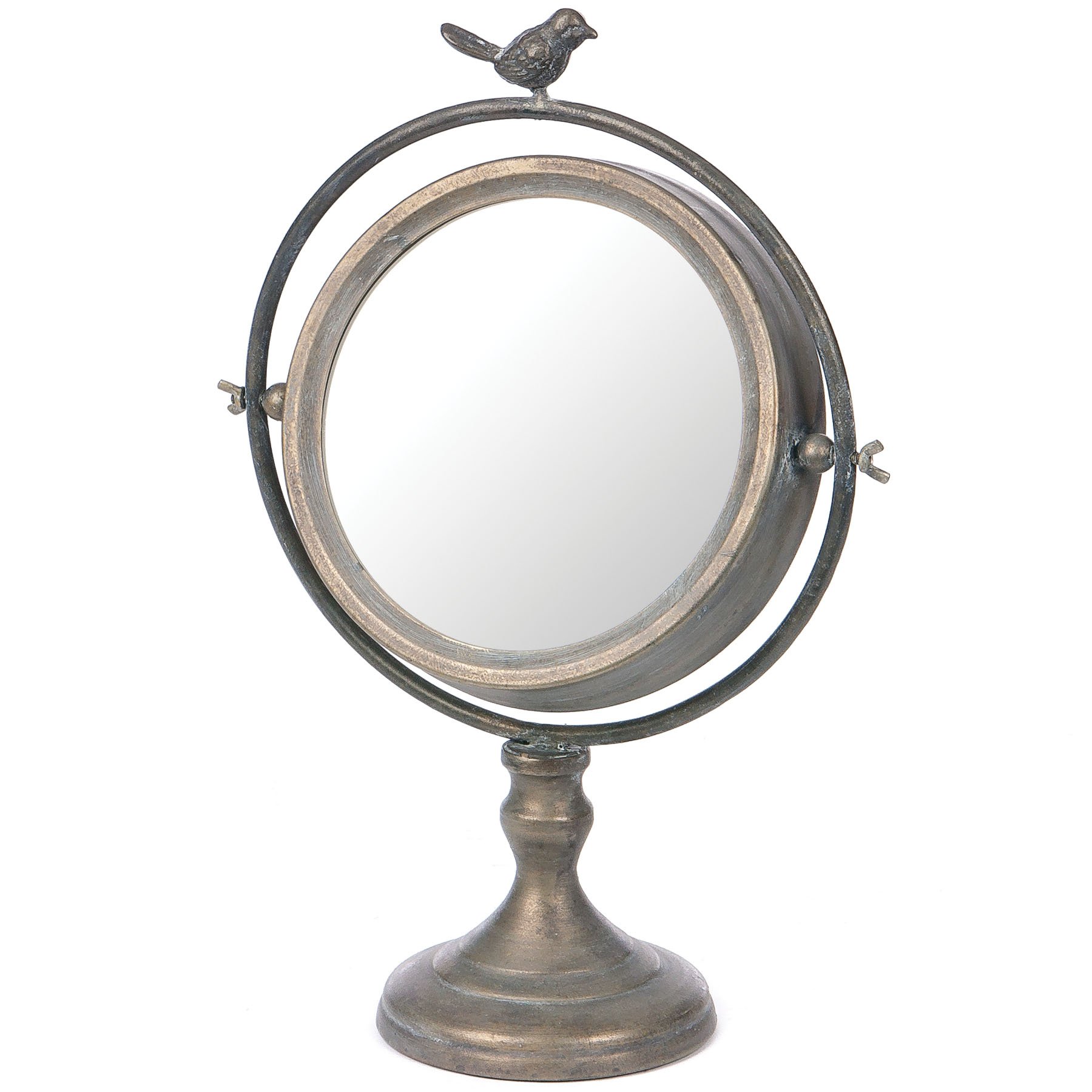 Round Metal Mirror on Stand, 14.25", Bronze