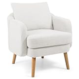 Giantex Sherpa Accent Chair&comma; Modern Upholstered Single Sofa Chair with Back Pillow & Solid Rubber Wood Legs&comma; Teddy Barrel Arm Chair for Reading&comma; Living Room&comma; Bedroom&comma; Office&comma; White
