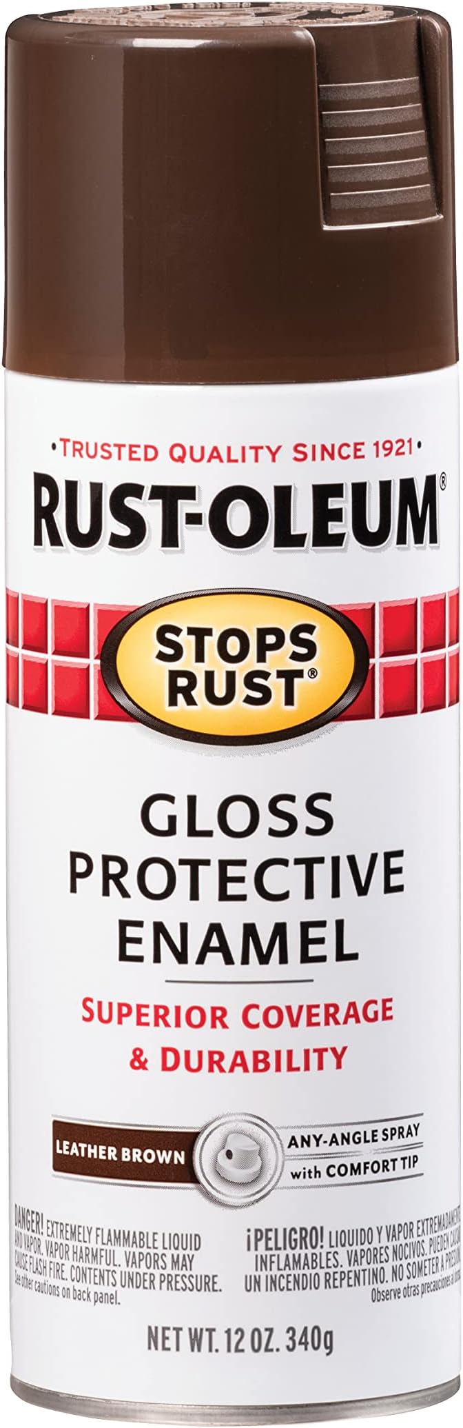 Rust-Oleum 7775830 Stops Rust Spray Paint, 12 oz, Gloss Leather Brown