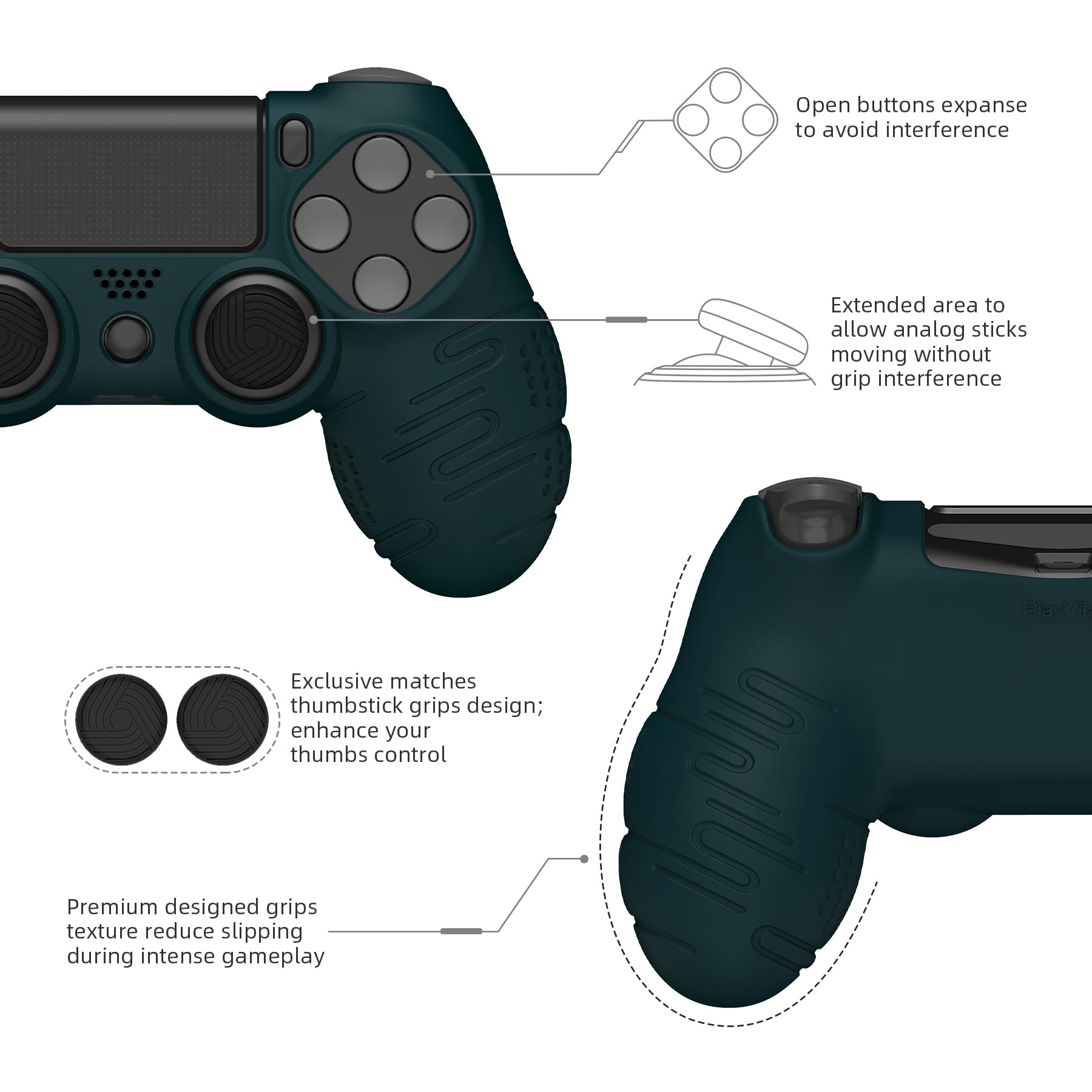 PlayVital Coque Protection pour ps4 Manette Housse,Controller Cover avec 2 Capuchon Joystick pour ps4 Slim Pro-Vert d'eau