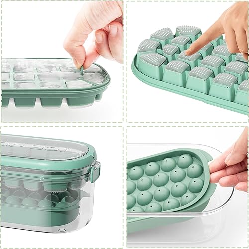 Miniatura 3 de Spectabilis Juego de bandejas grandes para cubitos de hielo para congelador con tapas y contenedor, crea 16 bloques de hielo grandes a la vez,