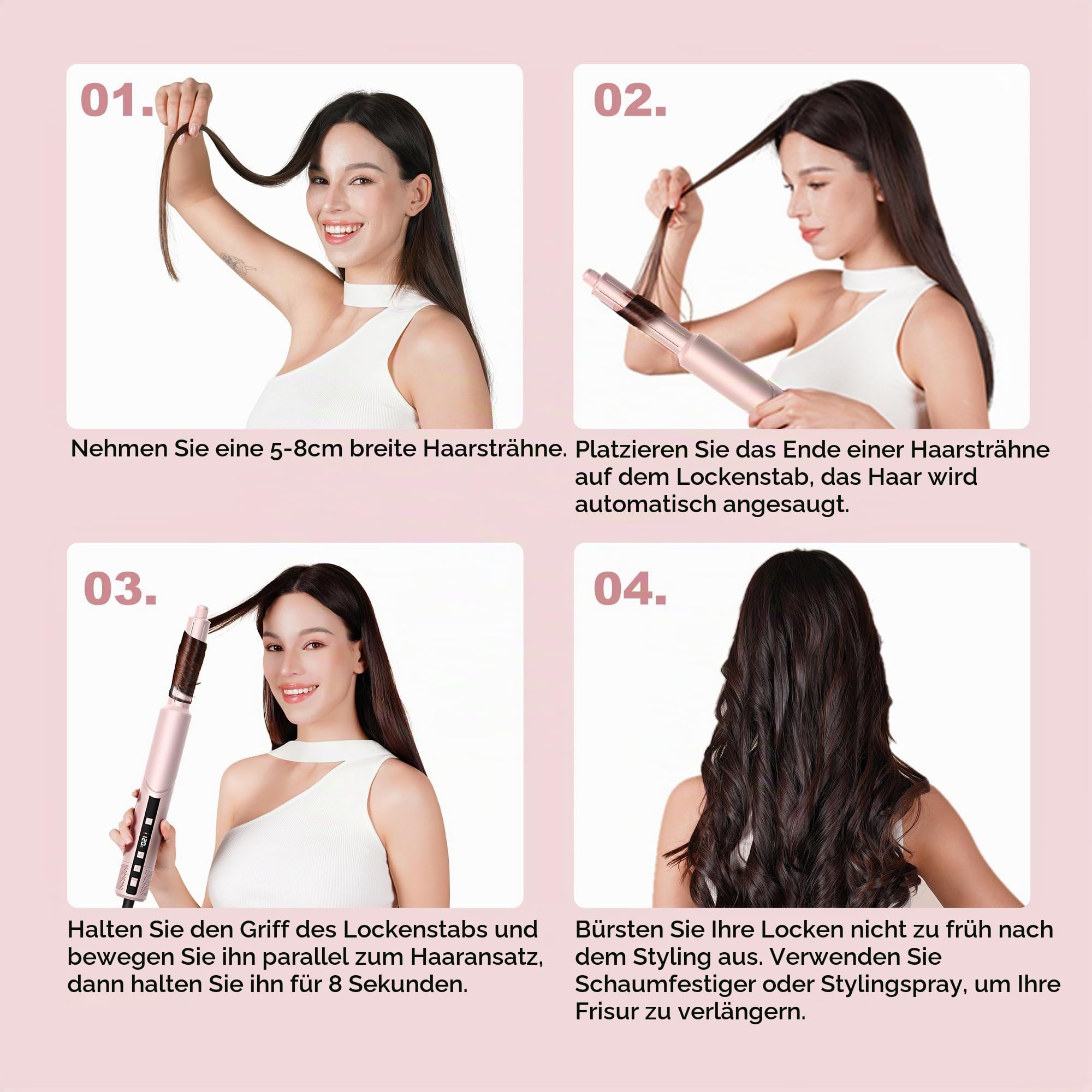 MogaWave Pro Air styler 8 in 1 Hair Styler set 1400w Airbrush Haarstyler mit 110000 U/Min fön mit diffusor, Rundbürstenföhn, Lockenstab Auto-Wrap, Glätteisen, Zum Styling, Volumize, Locken und Glätten