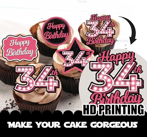 Miniatura 3 de 18 piezas de cupcakes de postre con purpurina rosa con 34 letras Let's Glow Crazy Party Theme Party Suministros de decoración para niñas y damas,