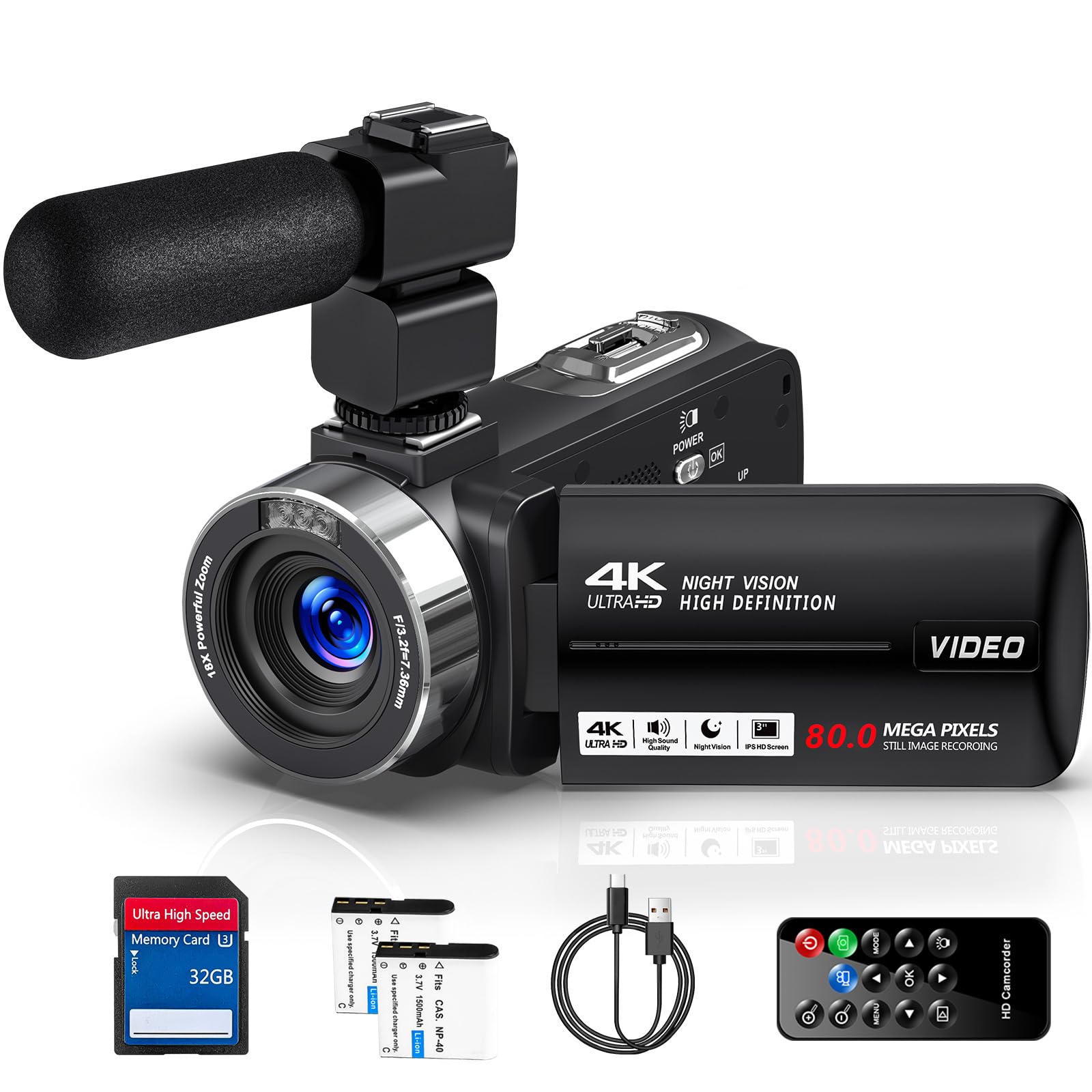 Amazon | ビデオカメラ 4K録画 8000万画素 3.0