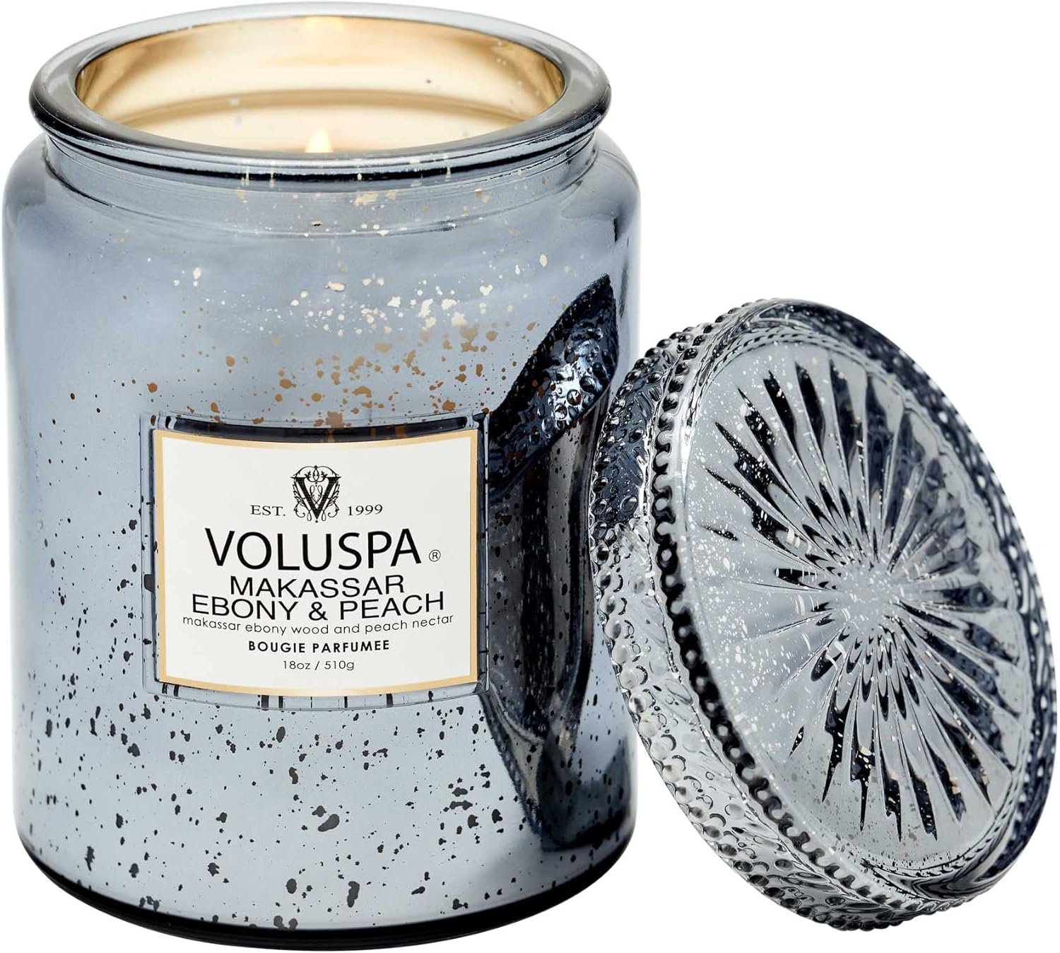 Voluspa Makassar Ebony & Peach Candle | Large Glass Jar | 18 Oz | 100 Hour Burn Time | Coconut Wax for Clean Burning | - Image 3