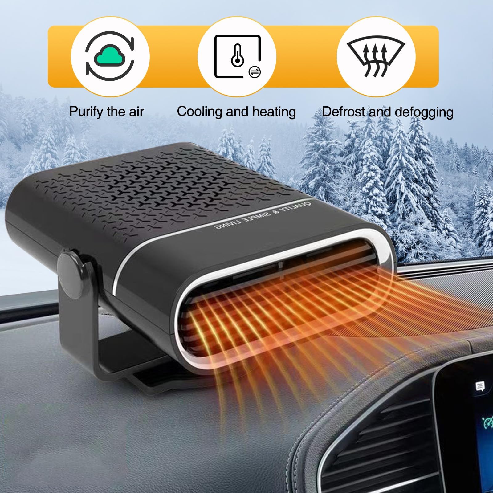 Chauffage de voiture, 150 W, 12 V, portable, rotatif à 360 °, chauffage soufflant de voiture, 2 en 1, chauffage, dégivrage et désembuage, pour camping-car, camion, voiture 12 V