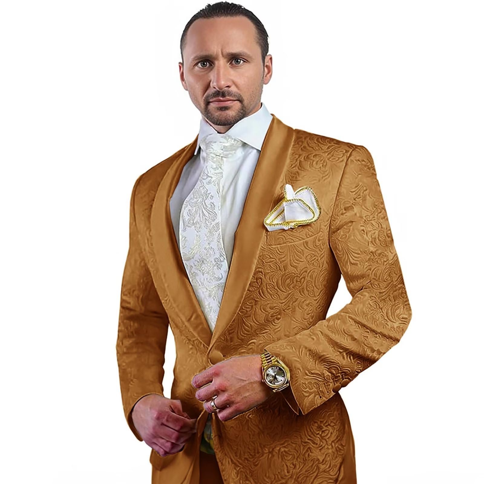 Men's Suit Wedding Tuxedo 2 Piece Floral Jacket Pants Formal Slim fit Outfit