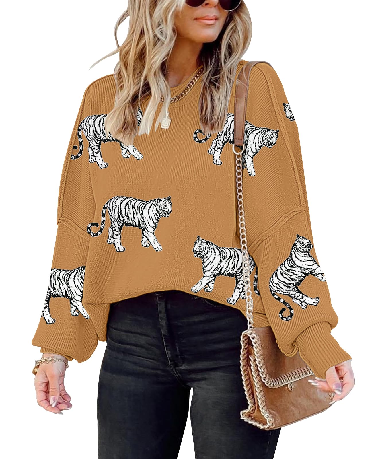 SAUKOLE Womens Sweaters Batwing Sleeve Side Slit Loose Knit Pullover Tops
