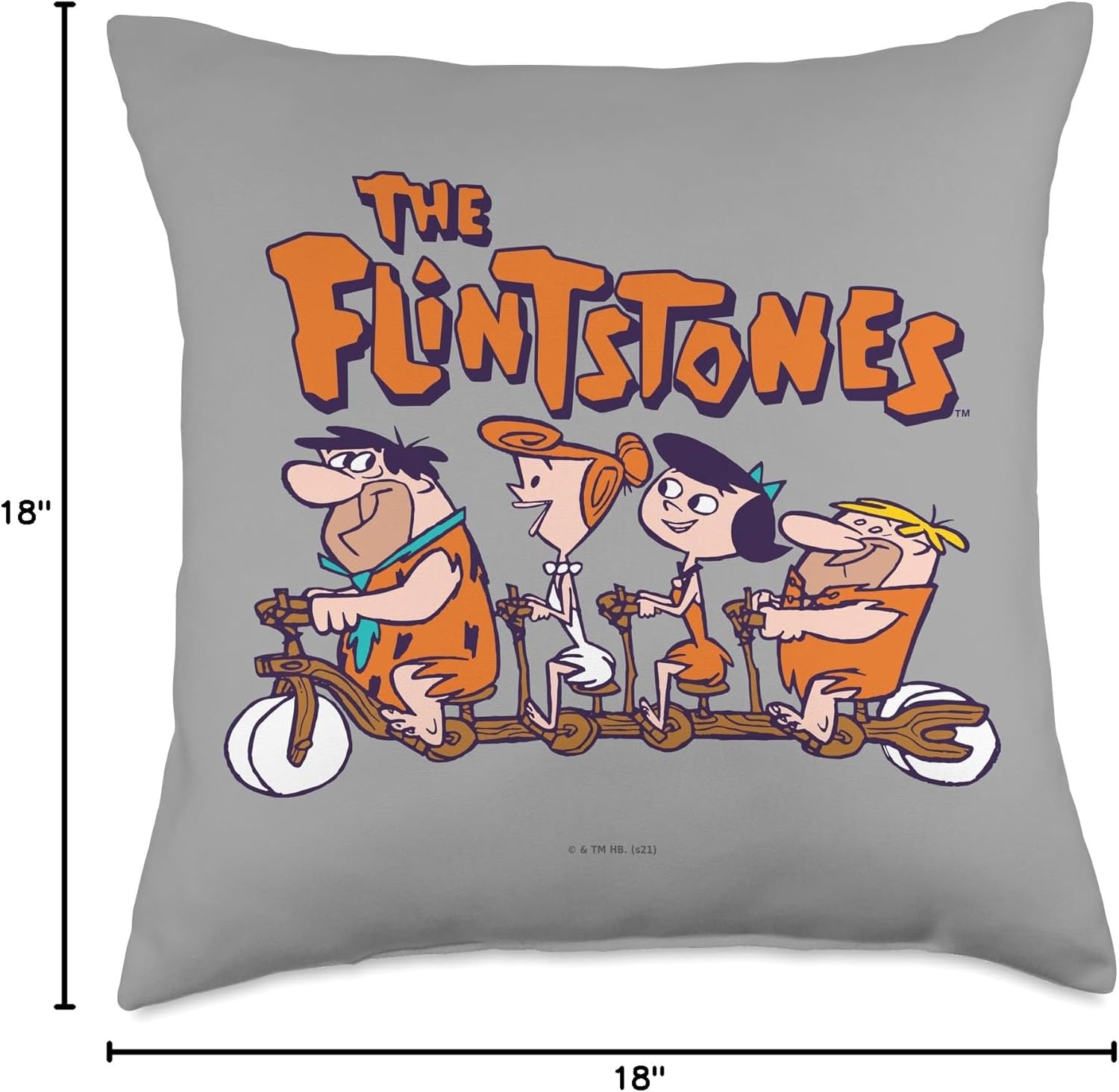 The Flintstones Fred Wilma Betty Barney on Bike Throw Pillow