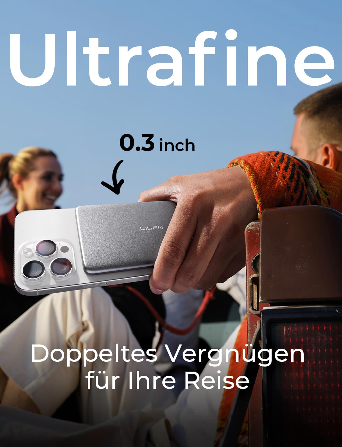 LISEN Batterie Externe Magsafe iPhone, QI2.0 15W Magsafe Powerbank, Ultra-Fine 5000mah 22.5W Charge Rapide USB C Output, Batterie Externe iPhone Magnétique pour iPhone 17/16/15/14/13 Pro Max