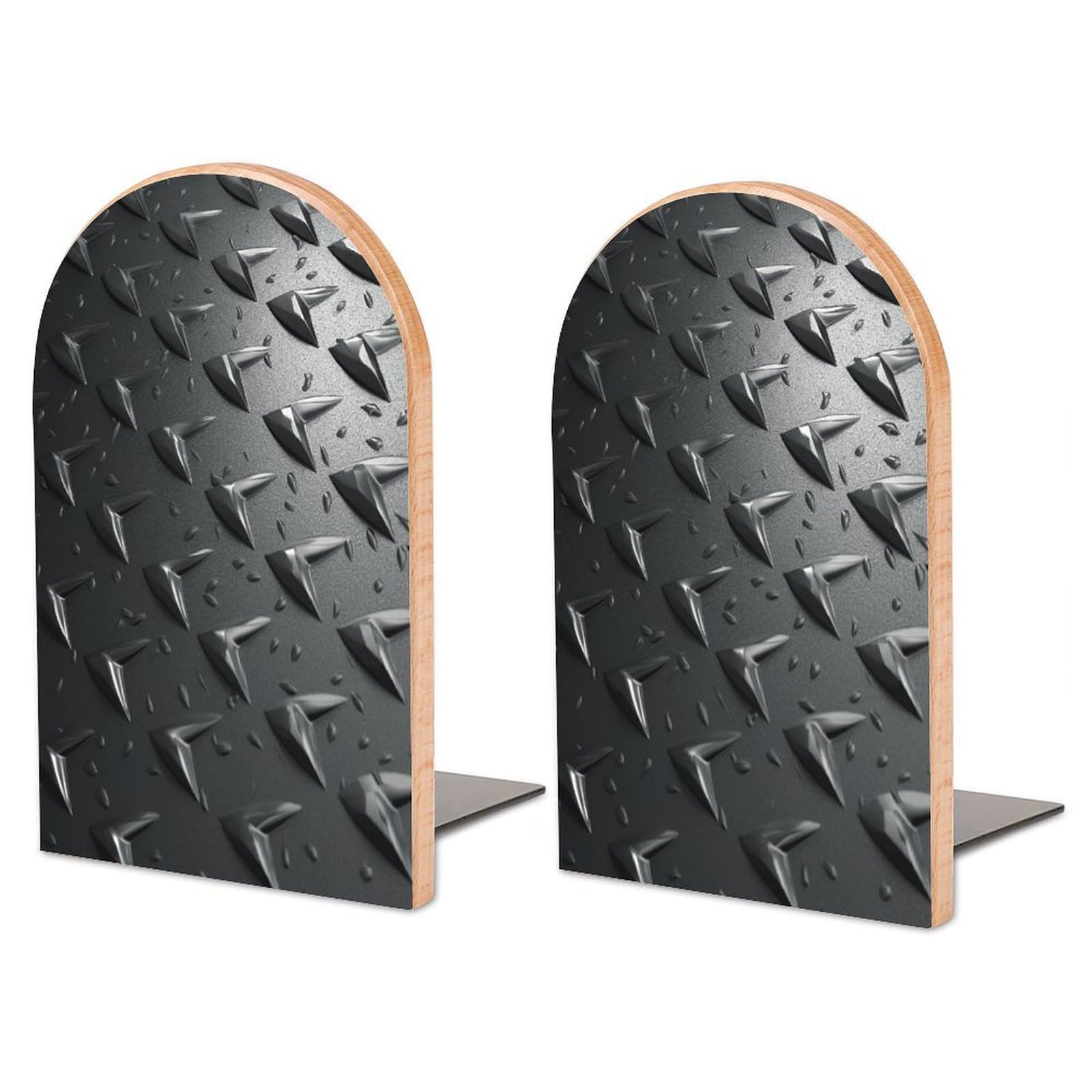 Abstract Diamond Plate Wood Bookend for Shelves 1 Pair