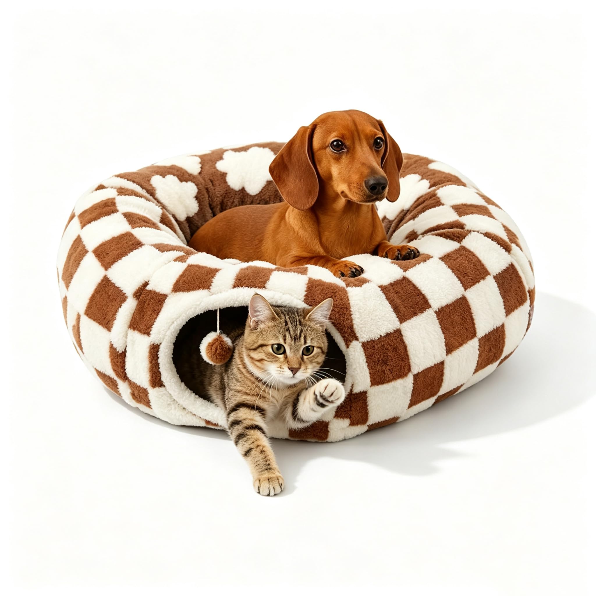 Dachshund Tunnel Bed, 2027 Tunnel Bed for Dachshund Dog，Coffee
