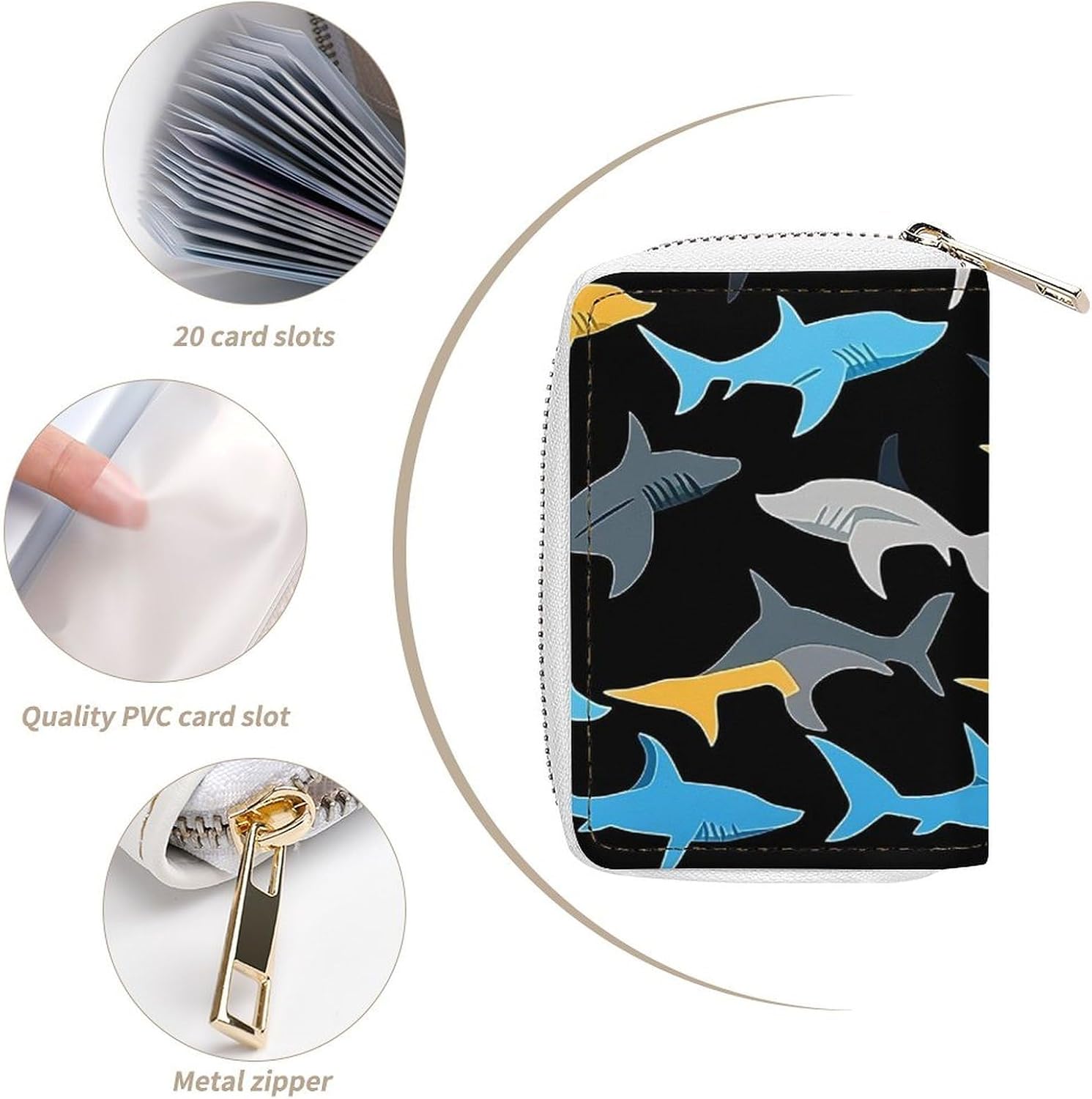 Colorful Sharks Small Business Credit Card Holder Wallet with 20 Card Slots Case Coin Purse Pouch