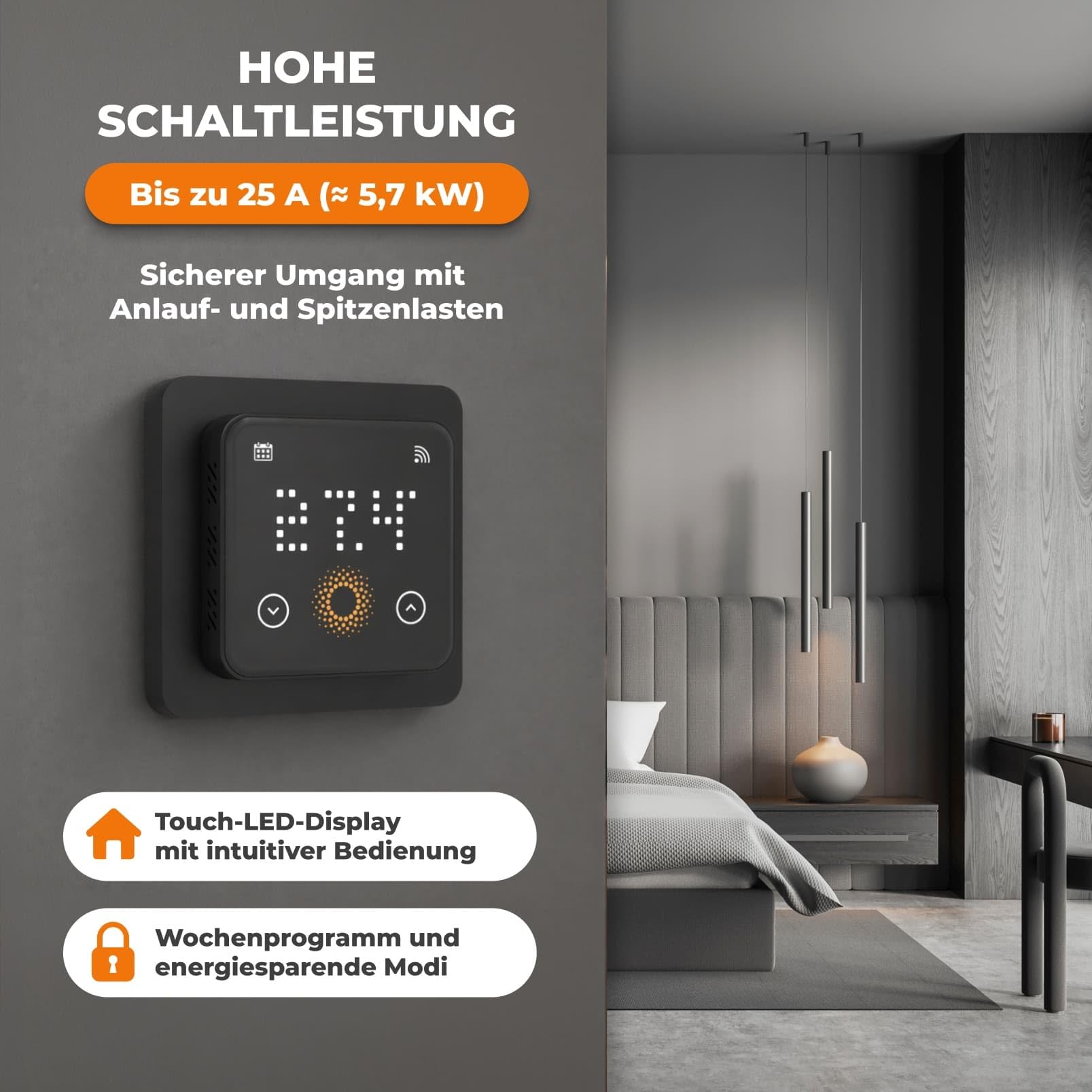 Elektrische Fußbodenheizung für Laminat: Heizmatte WARMON ALU 150 W/m² inkl. Touch WiFi Thermostat(25A), Thermostat:TS 500 WiFi Schwarz, Mattengröße:14 m² - 2 Stk (8+6 m²)
