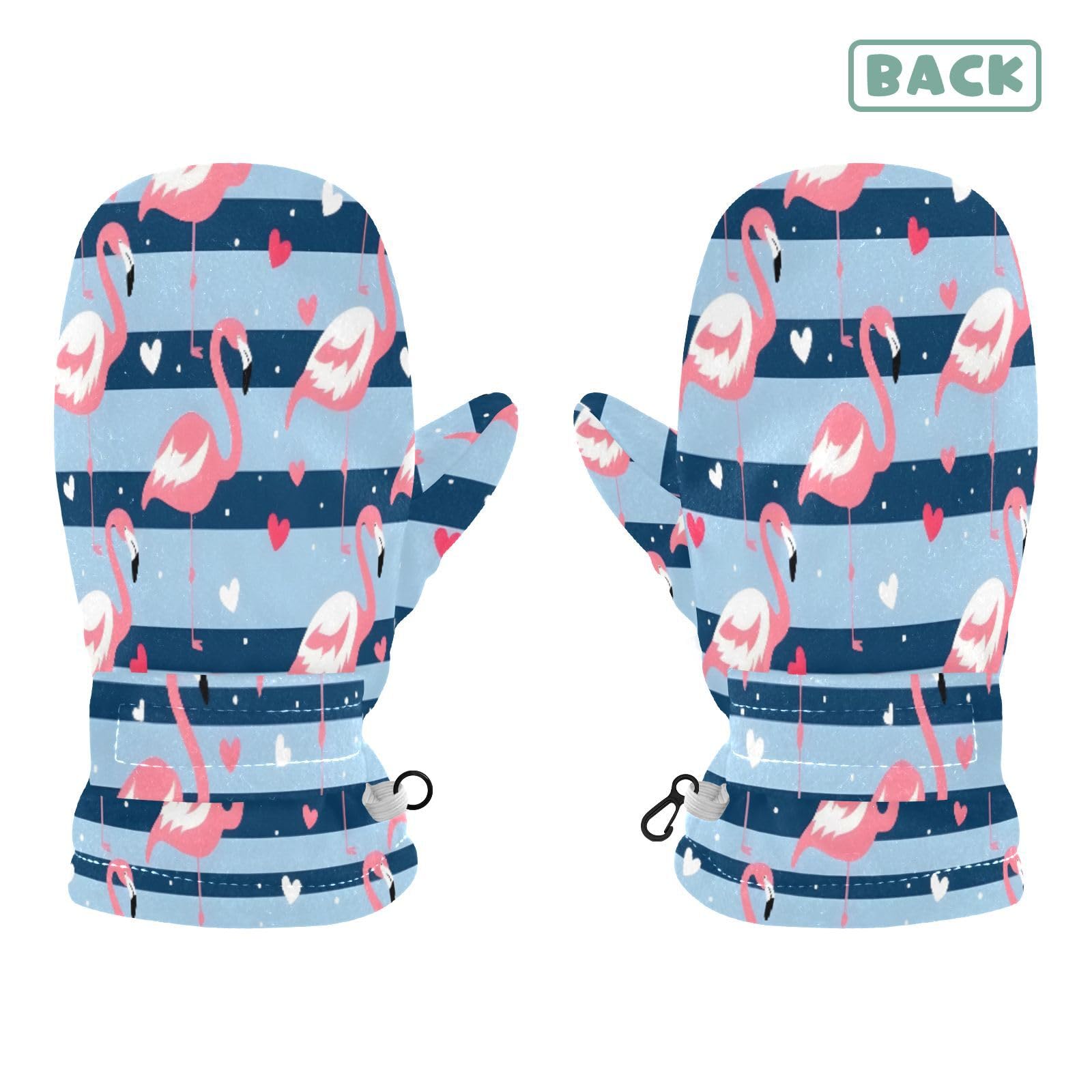 Kid's Winter Gloves Children Warm Gloves Striped Background Flamingo for Boys Girl Age 4-6 Years