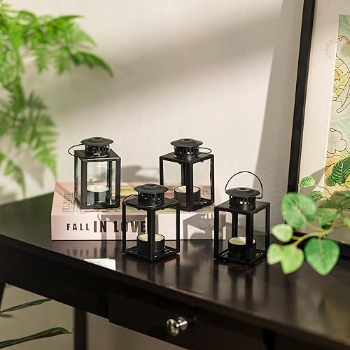 Miniatura 10 de Staymoment Black Lanterns - Juego de 2 candelabros decorativos de cristal para interiores, centro de mesa con marco de metal para Navidad, boda,
