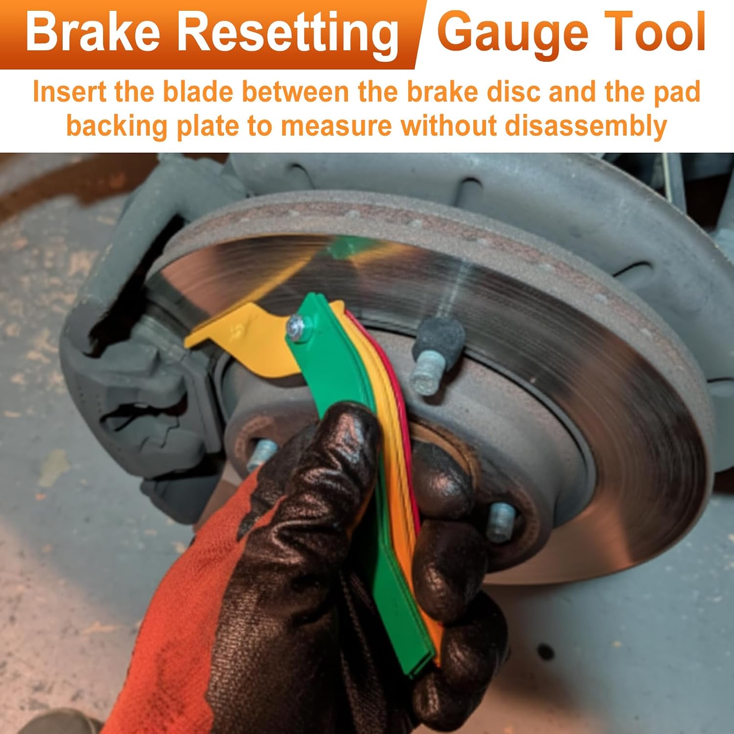 Brake Lining Thickness Gauge, Brake Pad Measuring Ruler Tool, Color Coded Brake Pad Gauge with Metric & SAE Size, Brake Resetting Gauge Tool for Quickly Measuring Disc and Drum
