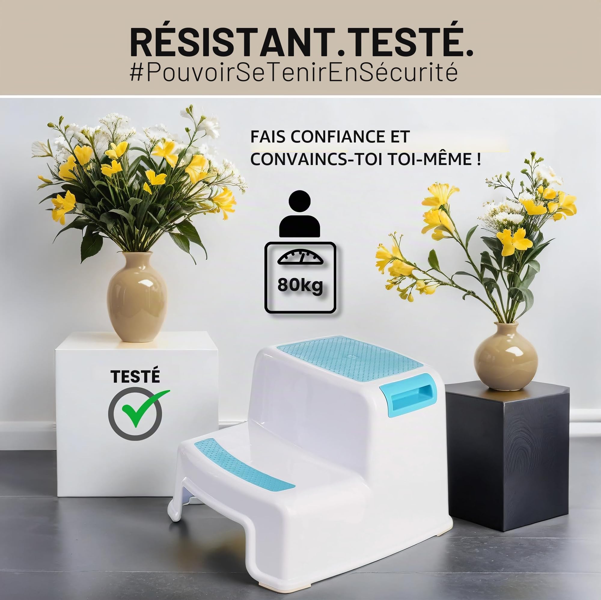 I Marche Pied Enfant I pour Adultes et Enfants I Tabouret Enfant à Deux Niveaux avec Surface antidérapante I Escabeau 2 Marches pour Salle de Bain & Cuisine I 26 cm I 80 kg I Bleu