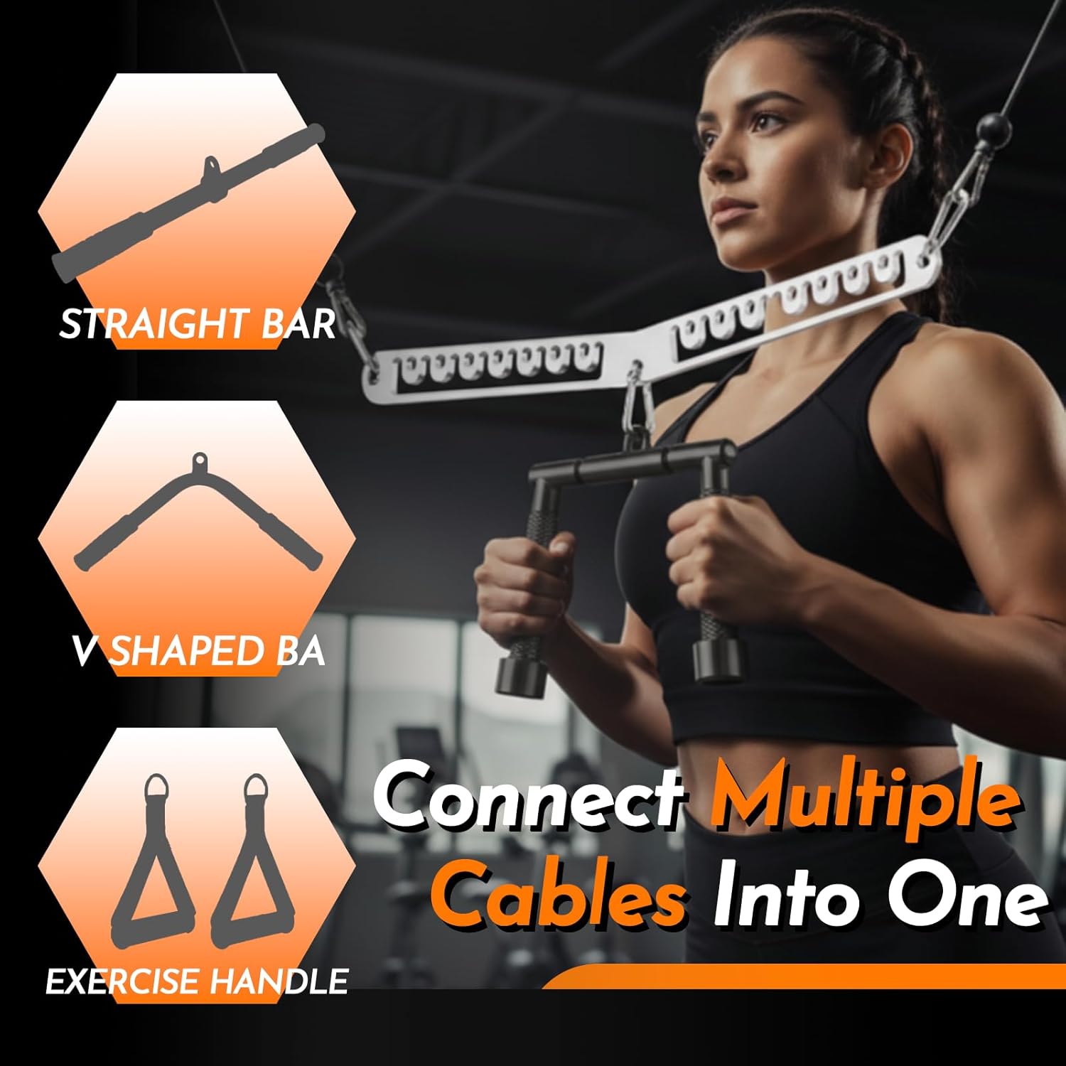 J Bryant Stainless Steel Double to Single Pulley Adaptor Plate for Cable Machine – Fitness Dual Pulley Connector with 3 Carabiners for LAT Pulldown, Triceps Pushdown, and T Bar Row Accessories