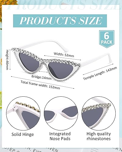 Miniatura 2 de Sieral 6 pares de lentes de sol de ojo de gato con diamantes de imitación para despedida de soltera, gafas de sol retro brillantes para novia dama