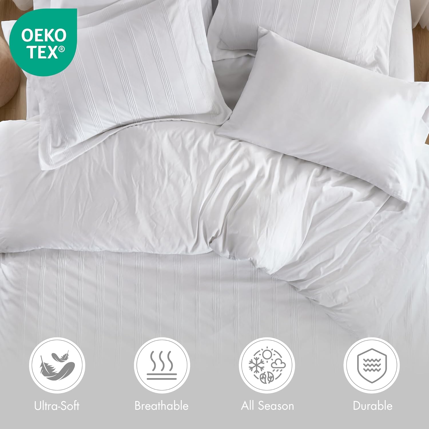 Madison Park Essentials Striped Duvet Cover Set Queen, Modern Minimalist Bedding Set with Premium Jacquard Stripe, 3 Pieces Duvet Cover Reversible with Zipper Closure & Corner Ties,White