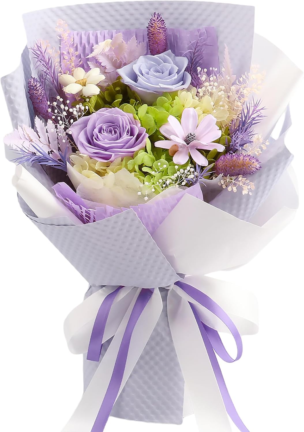 Preserved Flowers Bouquet, Long Lasting Floral Arrangement with Gift Box, Ideal for Mom, Wife, Women & Friends (Deep Purple)