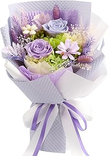 Preserved Flowers Bouquet, Long Lasting Floral Arrangement with Gift Box, Ideal for Mom, Wife, Women & Friends (Light Purple)