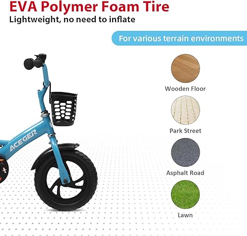 Miniatura 3 de ACEGER Bicicleta de equilibrio para niños de 12 pulgadas con canasta, sin pedales, para aprendizaje temprano, fuerza de piernas y equilibrio