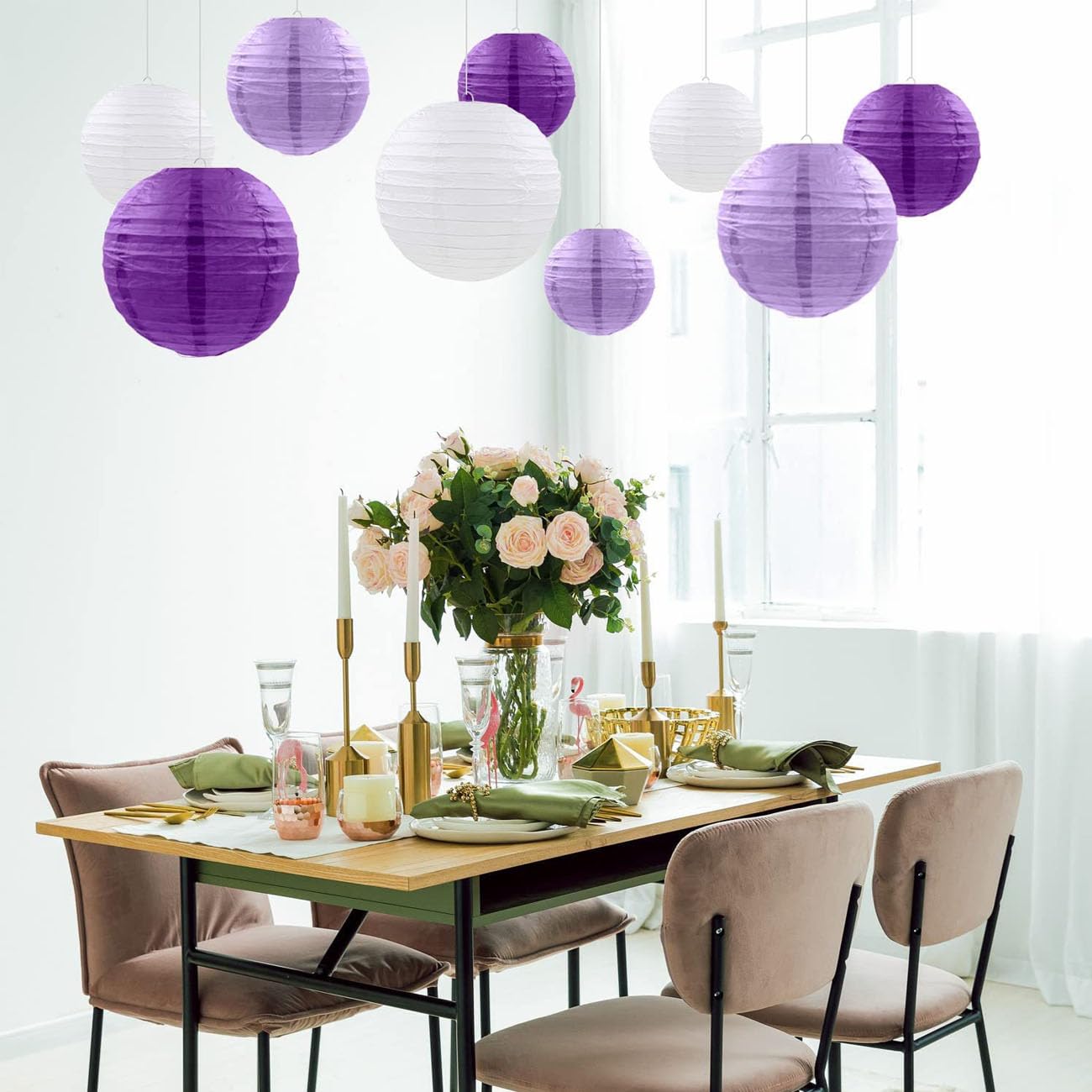 CC wonderland zone 12 lanterne di carta viola, rotonde di carta per paralume, decorazioni per matrimoni, feste di compleanno, decorazioni in giardino