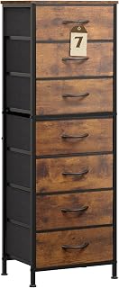 WLIVE 7-Drawer Tall Fabric Dresser for Bedroom & Closet - Sturdy Metal Frame, Wood Top, Rustic Brown, Anti-Tilt Storage Tower