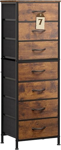 Miniatura 15 de WLIVE Cómoda alta para dormitorio, cómoda de 6 cajones y cómodas, cómoda de tela para armario, mesita de noche con marco de metal, torre de