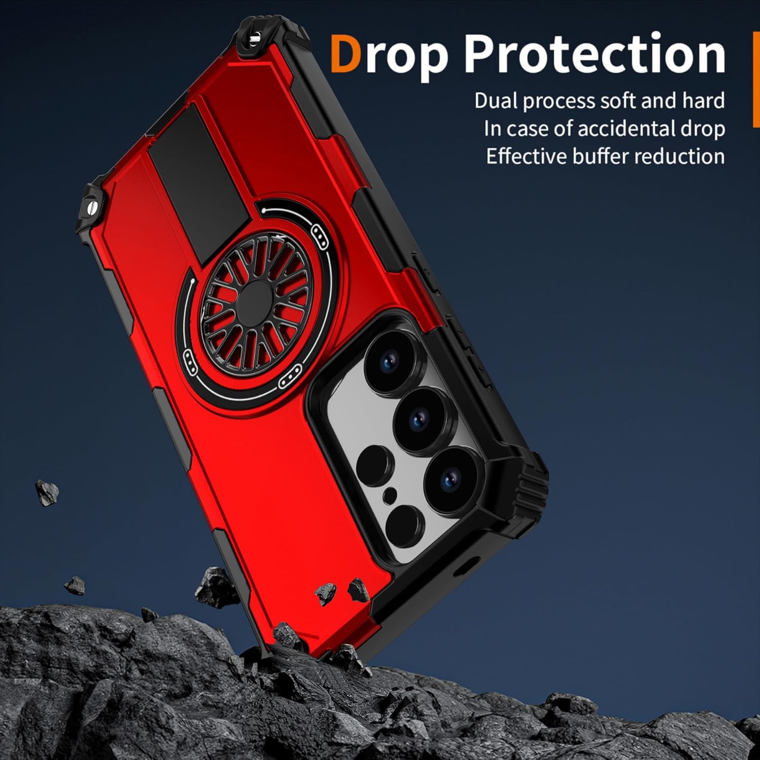 Magnetic Case for Galaxy S25 Ultra, Built-in Stand [Compatible with Mag-Safe] Shockproof Protective Cover Case for Samsung Galaxy S25 Ultra Red - Image 2