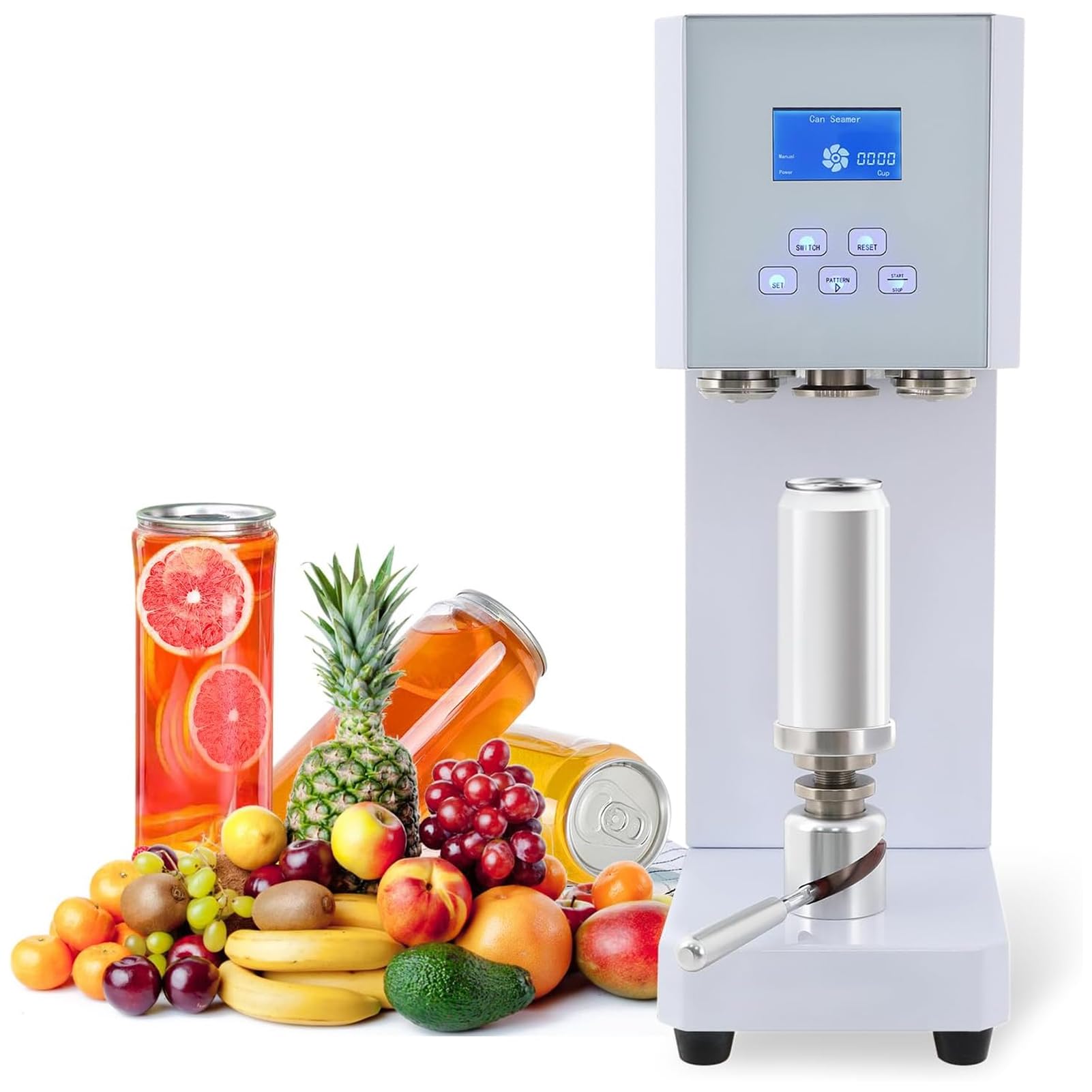BOOZXCV Semi Automatic Can Sealer Machine, 370W Electric Sealing Machine, Commercial Sealing Machine, Glass Plastic Tin Can Cup Can Sealer with Counter (White)