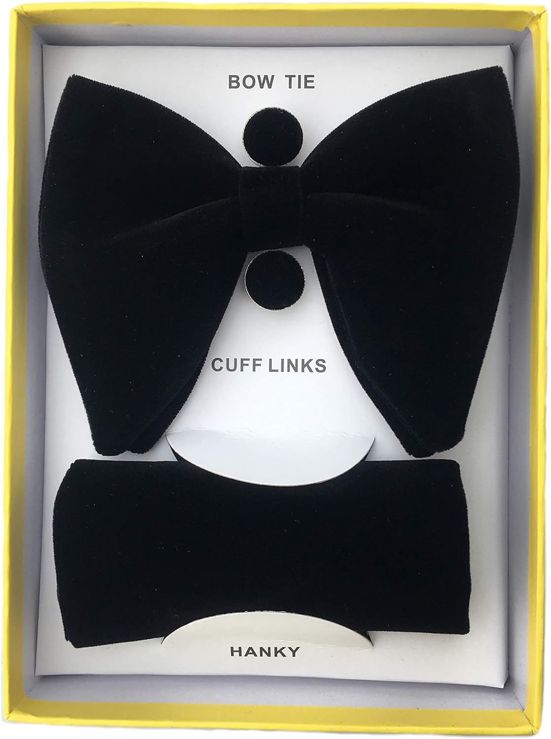 Justar Mens Pre-Tied Bow Tie Tuxedo Oversized Velvet Bowtie Cufflinks Hankie Combo Sets