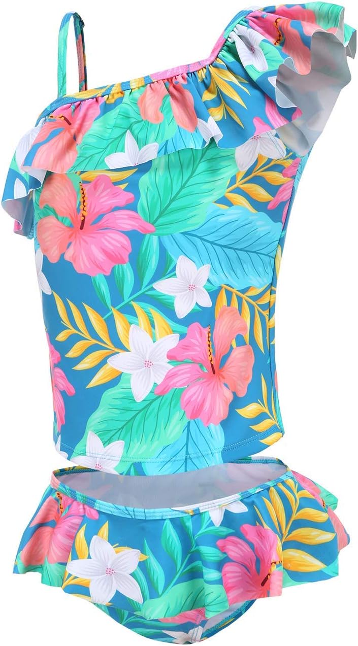 Girls Two Piece Swimsuits Hawaiian Ruffle Tankini Swimwear Bathing Suit Set