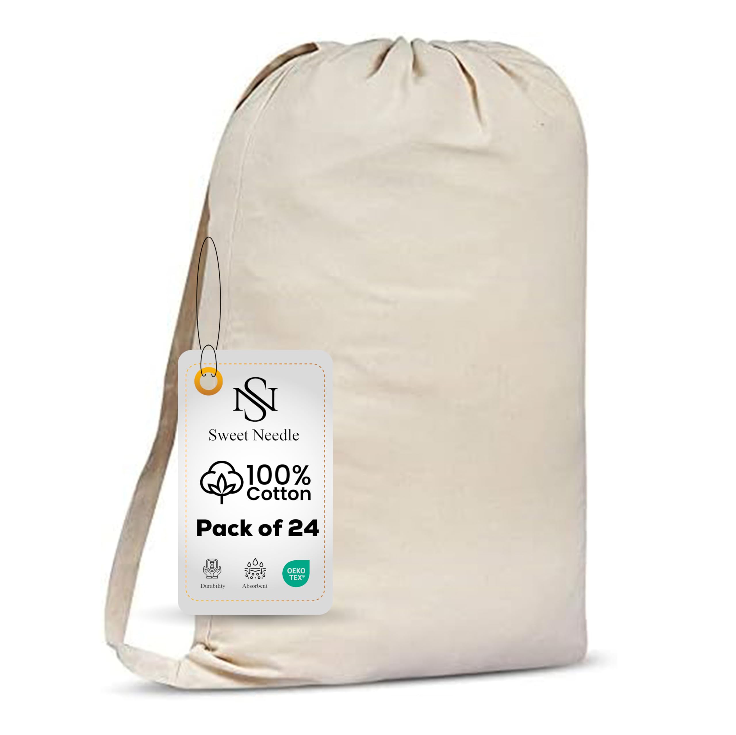 Sweet Needle - 24 Value Pack Premium Canvas Laundry Bag with Shoulder Strap, 75x56 CM 40L - 100% Cotton, Higly durable, Drawstring with Cord-Lock, Machine Washable Laundry Liner for Laundry Hampers