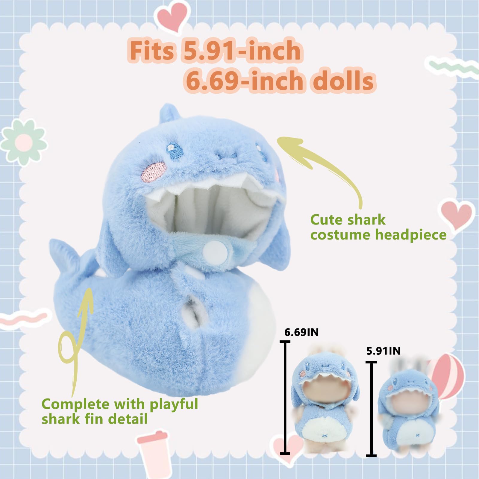 Ensemble De Vêtements Pour Poupée 15-17 Cm - Costume Requin Bleu - Accessoire Poupe - Dès 12 Ans