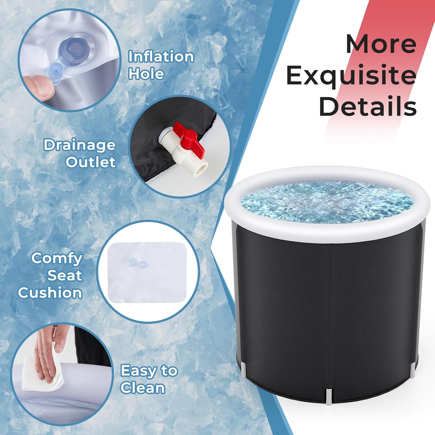 Goplus Inflatable Ice Bath Tub, Portable Cold Water Therapy Tub w/Cover, 6 Sturdy Support Rods, Inflator, Outdoor Freestanding Soaking Tub Ice Plunge Pool for Adults Athletes Muscle Recovery