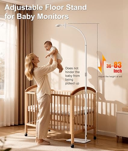 Miniatura 2 de Soporte de piso para monitor de bebé de altura ajustable de 82 pulgadas con cuello de cisne flexible, sin taladros y sin herramientas, base