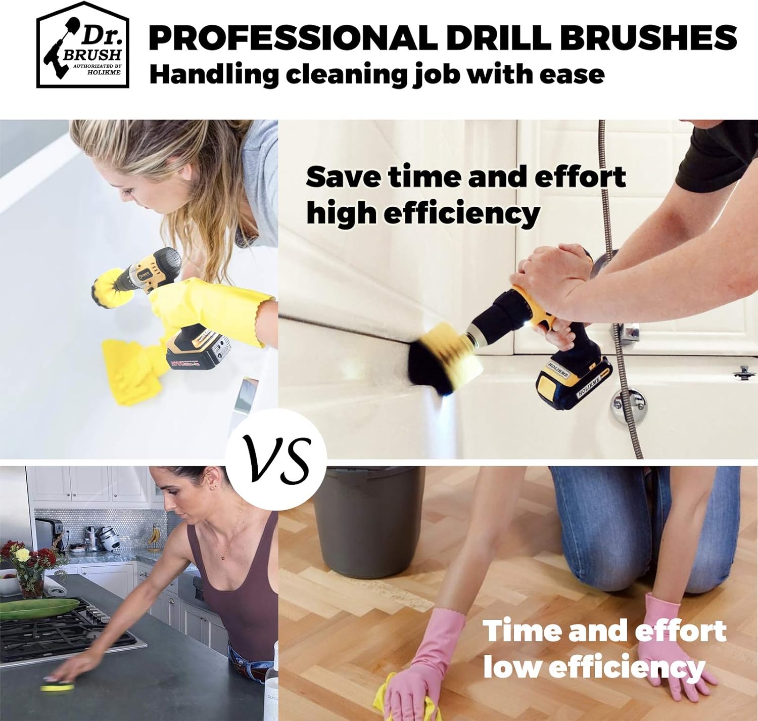 Holikme 25Piece Drill Brush Attachments Set,Scrub Pads & Sponge, Power Scrubber Brush with Extend Long Attachment All Purpose Clean for Grout, Tiles, Sinks, Bathtub, Bathroom, Kitchen : Health & Household