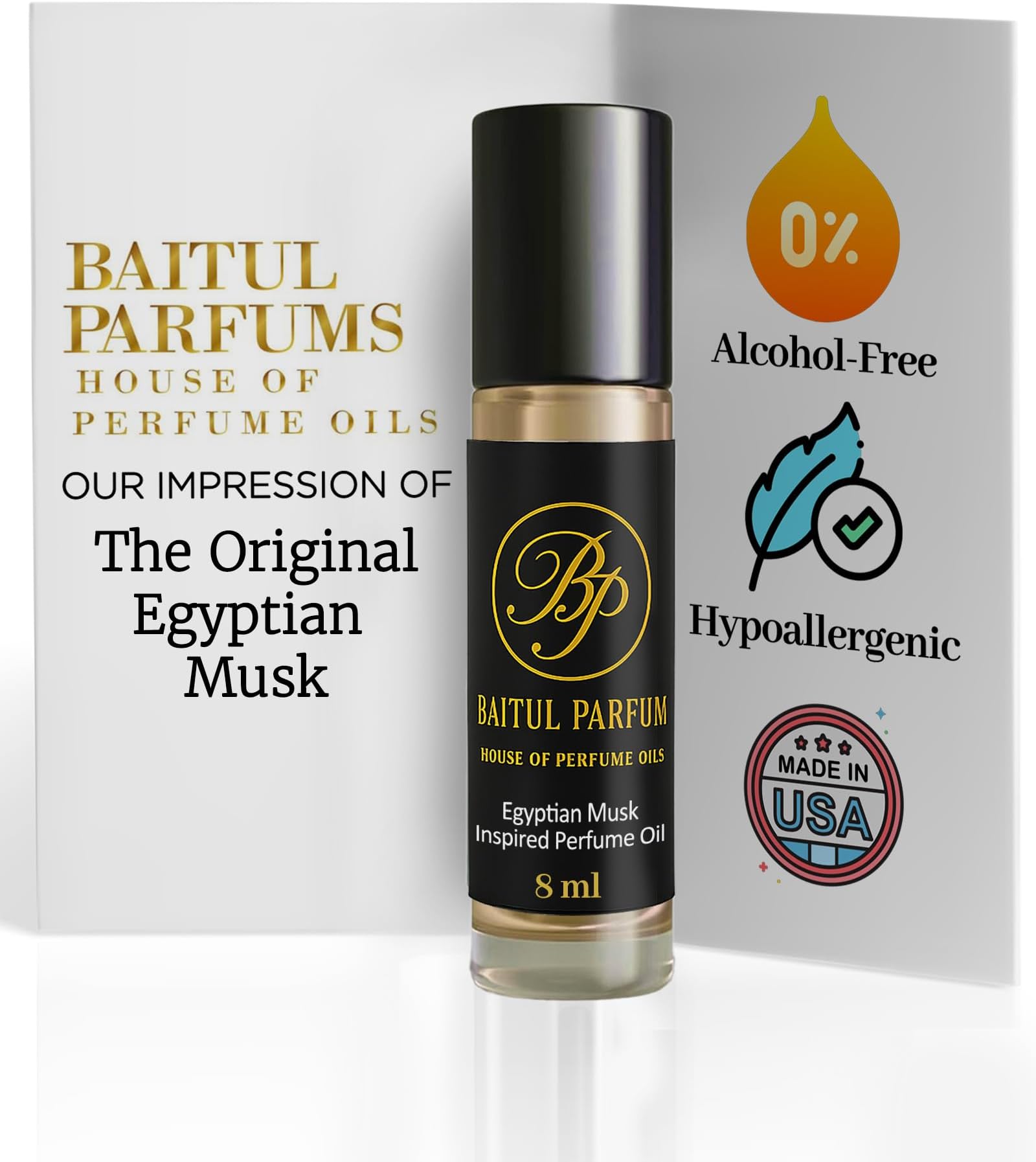 The Original Egyptian Musk Fragrance Perfume Oil Roll On 8ml, Alcohol-Free Travel Size, Long-Lasting Perfume Roller