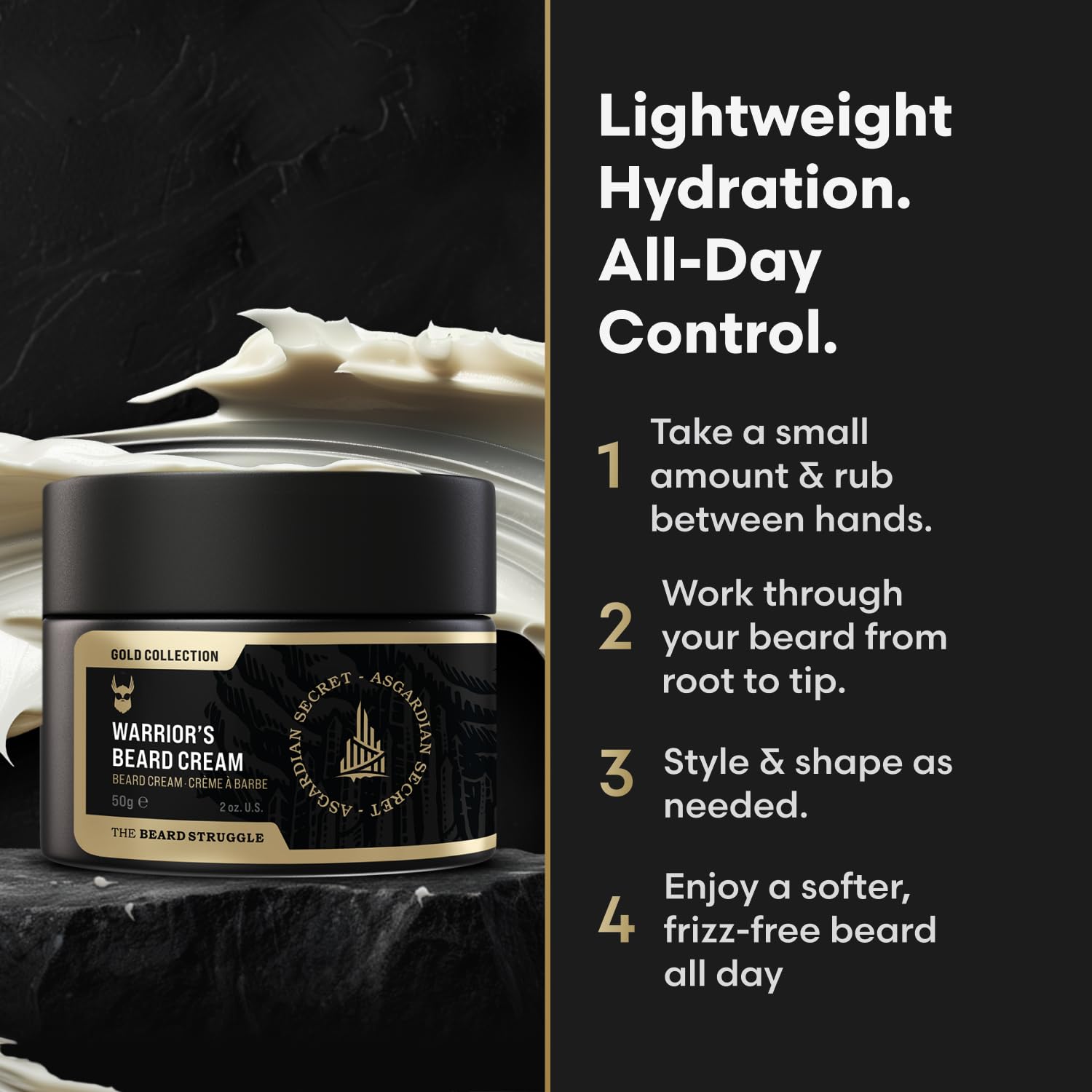 Beard Struggle-Valhalla's Gates Crema idratante e ammorbidente al burro di barba da uomo, idratata con oli di avocado e jojoba, crema per la crescita di barba e baffi, 50 g