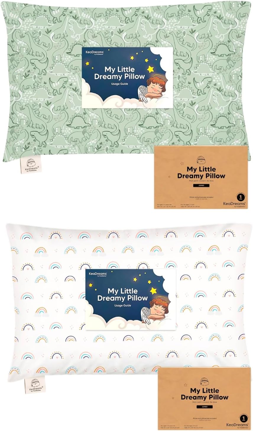 KeaBabies Toddler Pillow with Pillowcase, Jumbo 14X20 and Soft Organic Cotton Toddler Pillows for Sleeping - Machine Washable, Perfect for Travel, Toddler Bed Set
