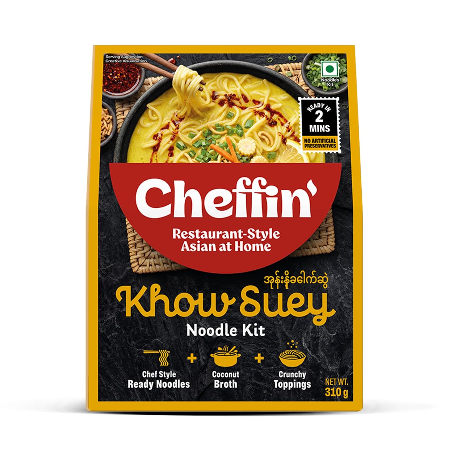 Cheffin' Khow Suey Noodle Kit, 310g | With Coconut Broth and Crunchy toppings | Chef-style Ready Noodles | Ready in 2 Mins | No Artificial Preservatives | Serves 1-2-image-18