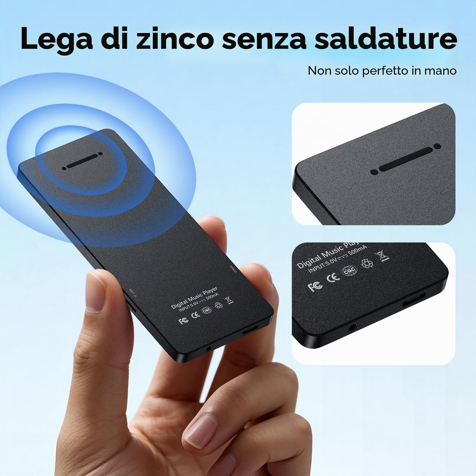 Lettore MP3 da 64 GB con Bluetooth 5.3, lettore musicale portatile con altoparlante integrato, lettore audio digitale per sport con funzione vocale, radio FM, supporta schede di memoria fino a 128 GB