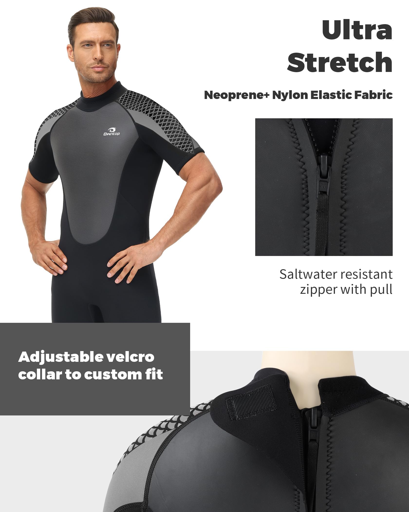 Owntop Muta Uomo Donna 3mm - Muta in Neoprene con Maniche Corte per Immersioni, Surf, Nuoto e Kayak - Protezione Termica e libertà di Movimento