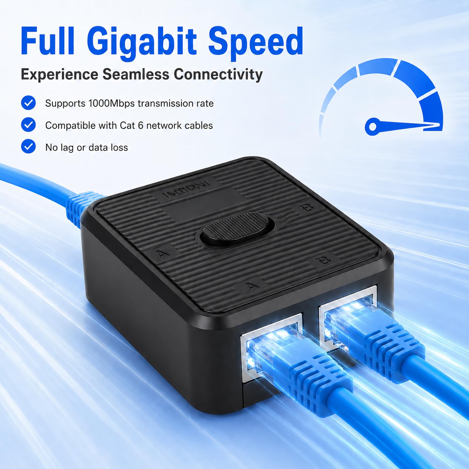 Netzwerk Switch 2 Ports, LAN Switch 2 in 1 Out Gigabit Ethernet 1000Mbits Passiver 1-in-2-out / 2-in-1-out Umschalter ohne Stromversorgung mechanischer RJ45 vergoldet mit CAT5e CAT6 CAT6A CAT7 Kabeln